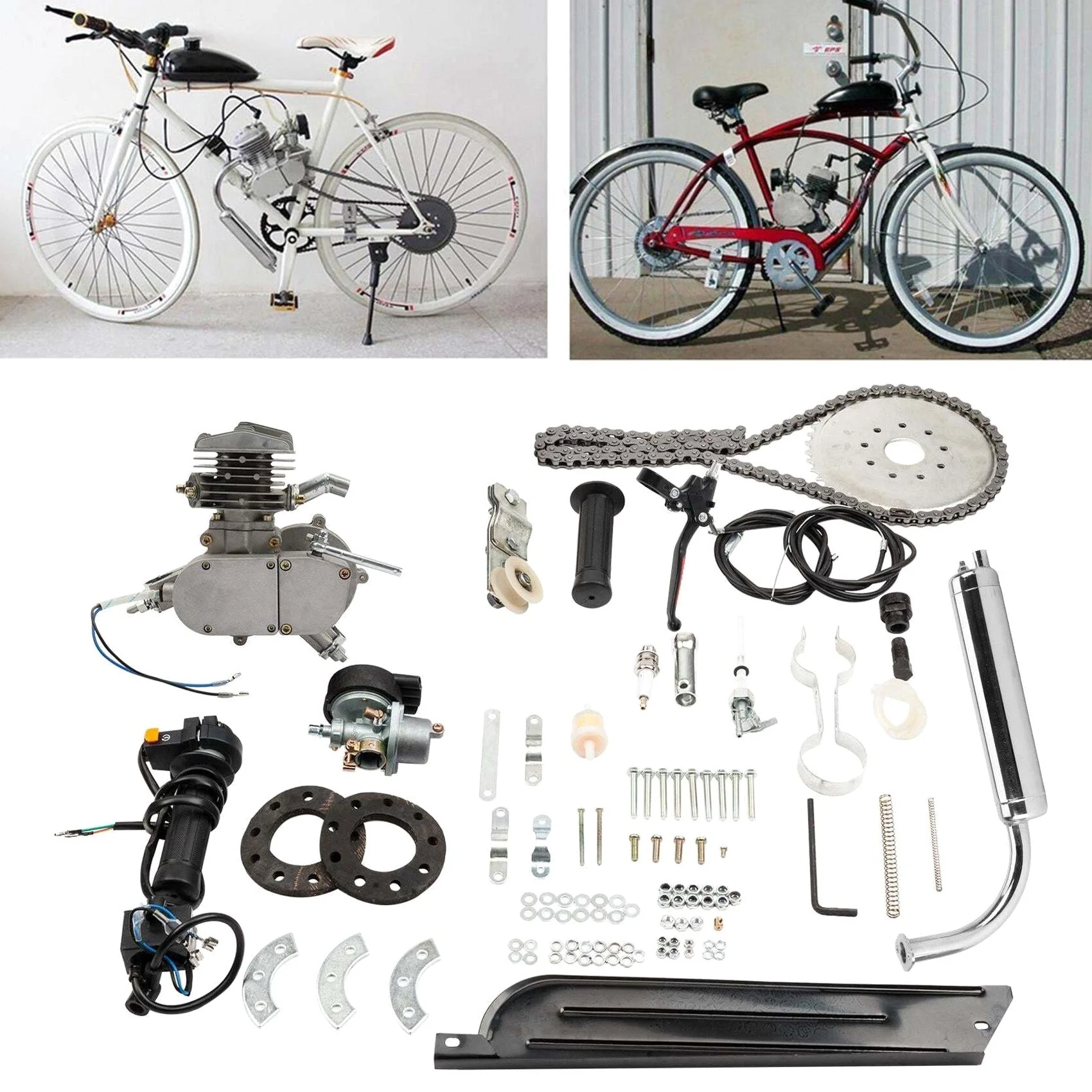 Zimtown 80cc 2-Stroke Engine Bike Motor Kit For 26in Bicycles, Silver White - Image 6 Zimtown 80cc 2-Stroke Engine Bike Motor Kit For 26in Bicycles, Silver White - Image 6