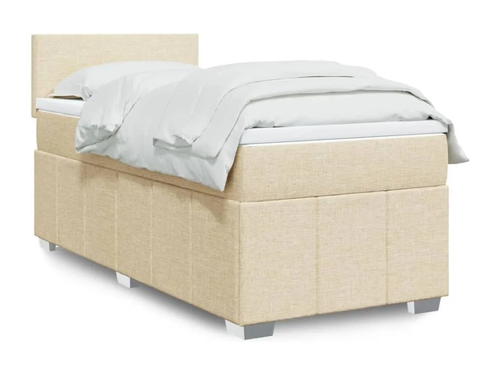 Cama box spring con colchón tela color crema 90x200 cm xij3518982