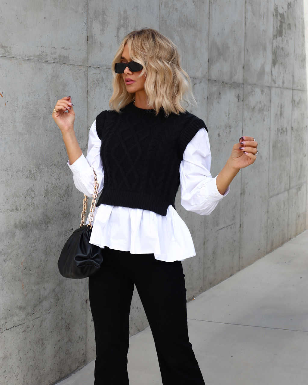Carmine Contrast Knit Top - Black - Se7enfashion