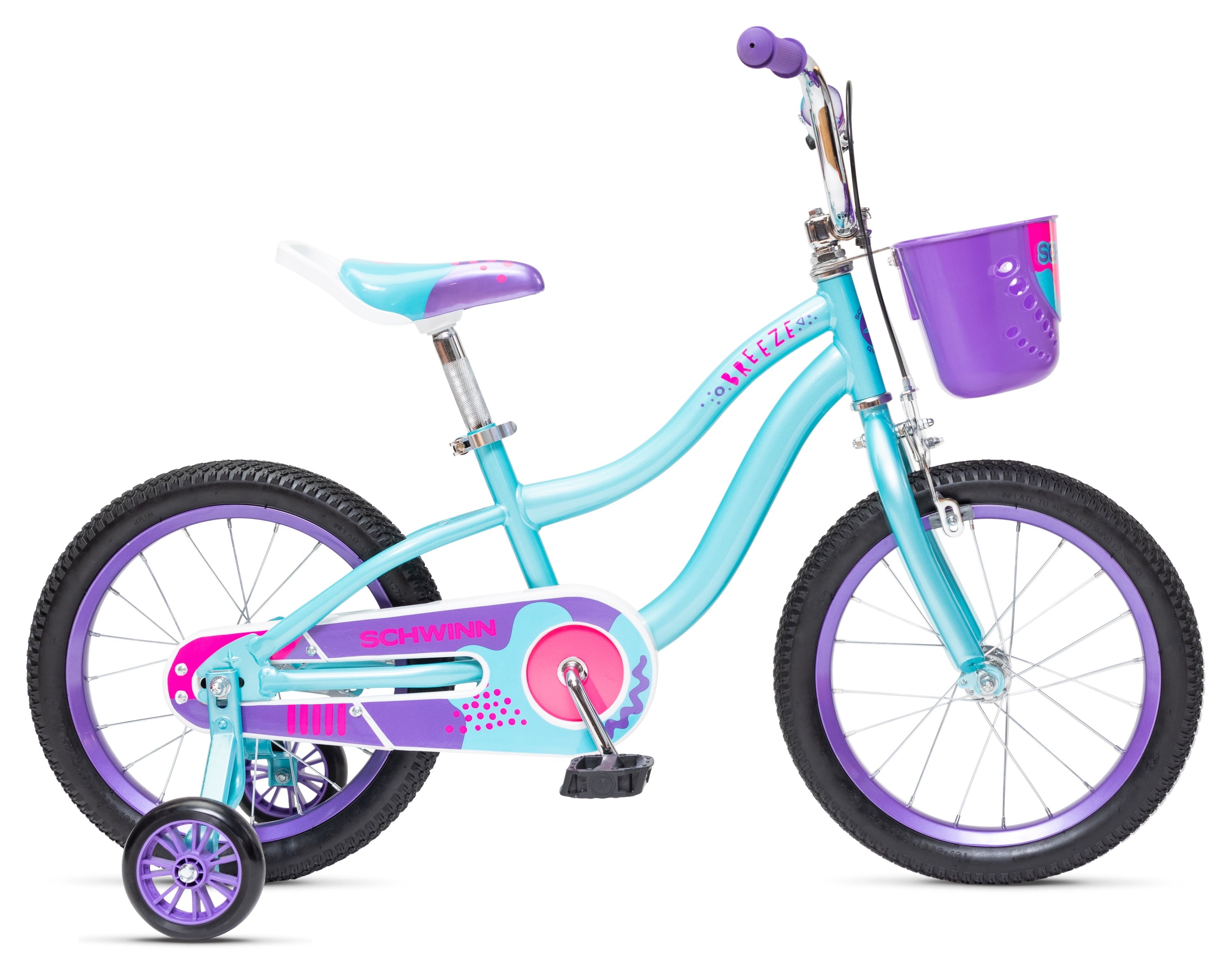 16-in. Breeze Girls Kids Bike with Basket. Teal Purple
