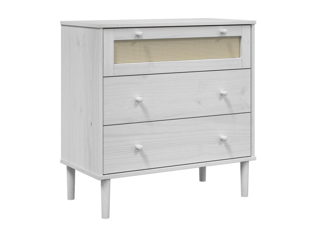 Cómoda SENJA aspecto ratán madera maciza pino blanco 80x40x80cm