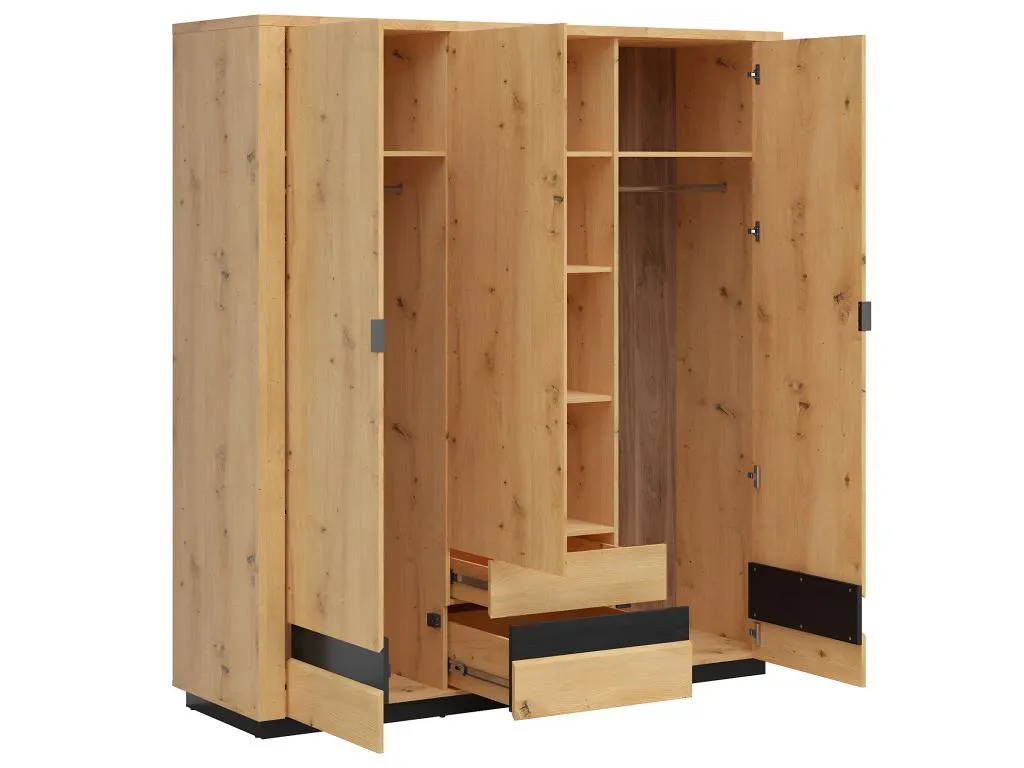 Armario de 3 puertas y 2 cajones con LED en madera y negro Nidovia. pbo480289