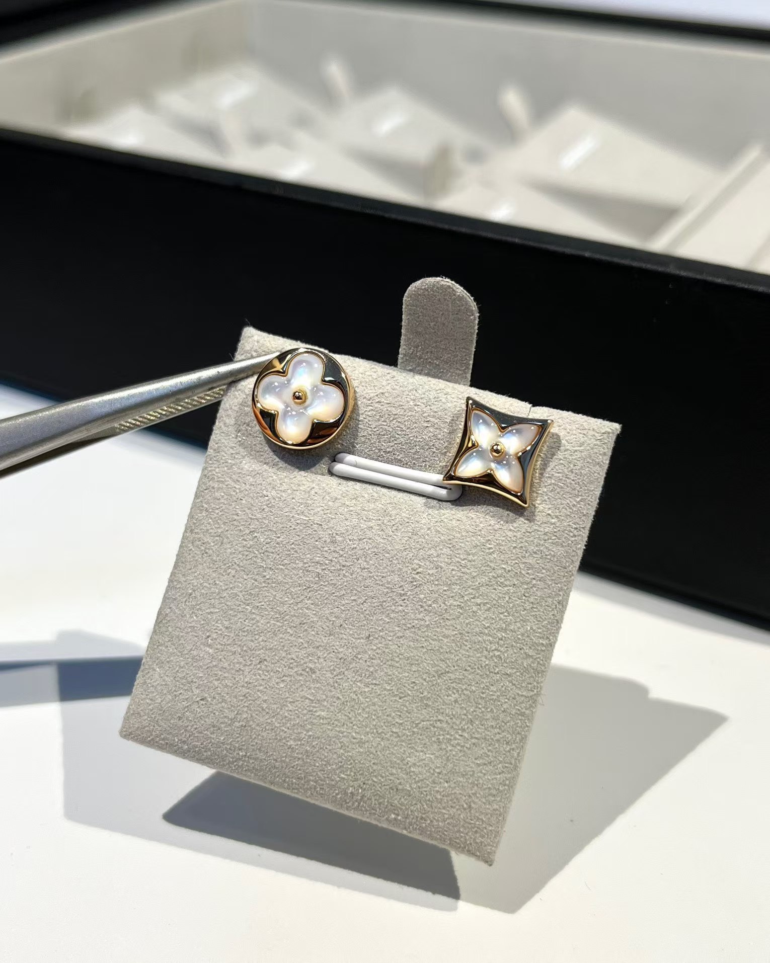 Louis Vuitton Asymmetric Mother of Pearl Stud Earrings - Original Replica Club