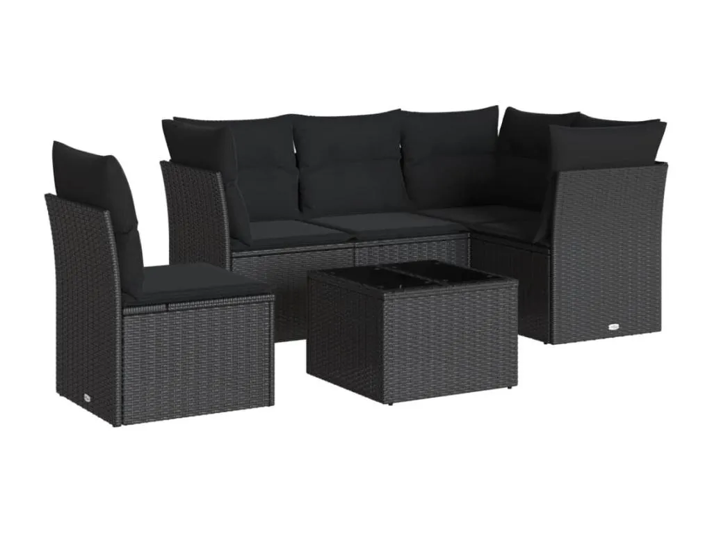 Set de sofás de jardín 6 piezas y cojines ratán sintético negro TVWN64189