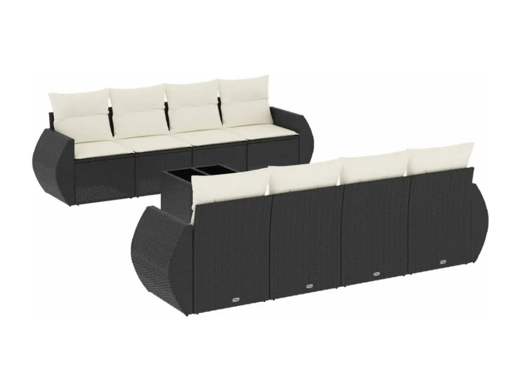 Set de sofás de jardín 8 piezas y cojines ratán sintético negro 70635CWVM
