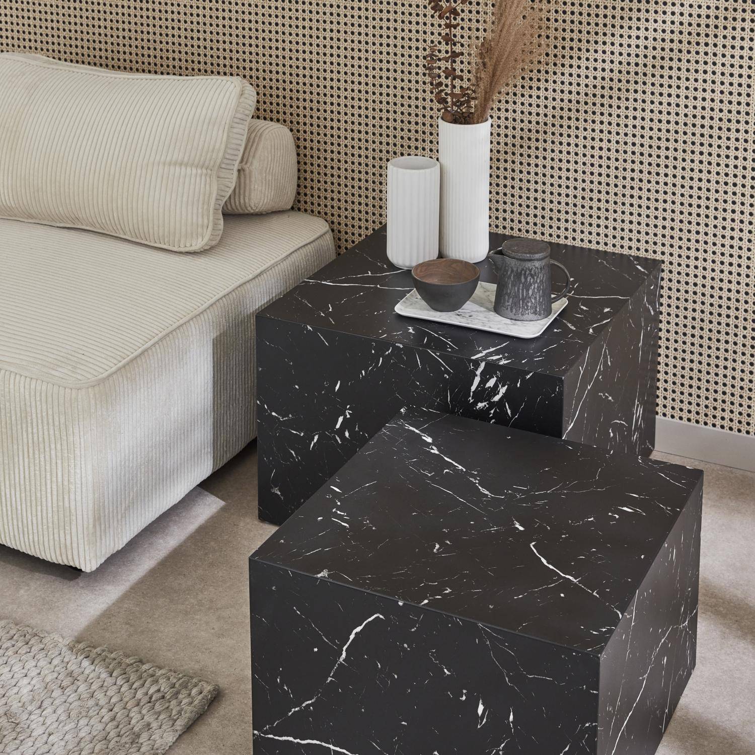 Paros - Mesa de centro cuadrada con efecto mármol, set de 2