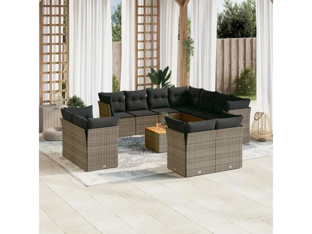 Set de sofás de jardín 12 piezas con cojines ratán sintético gris kkek04644