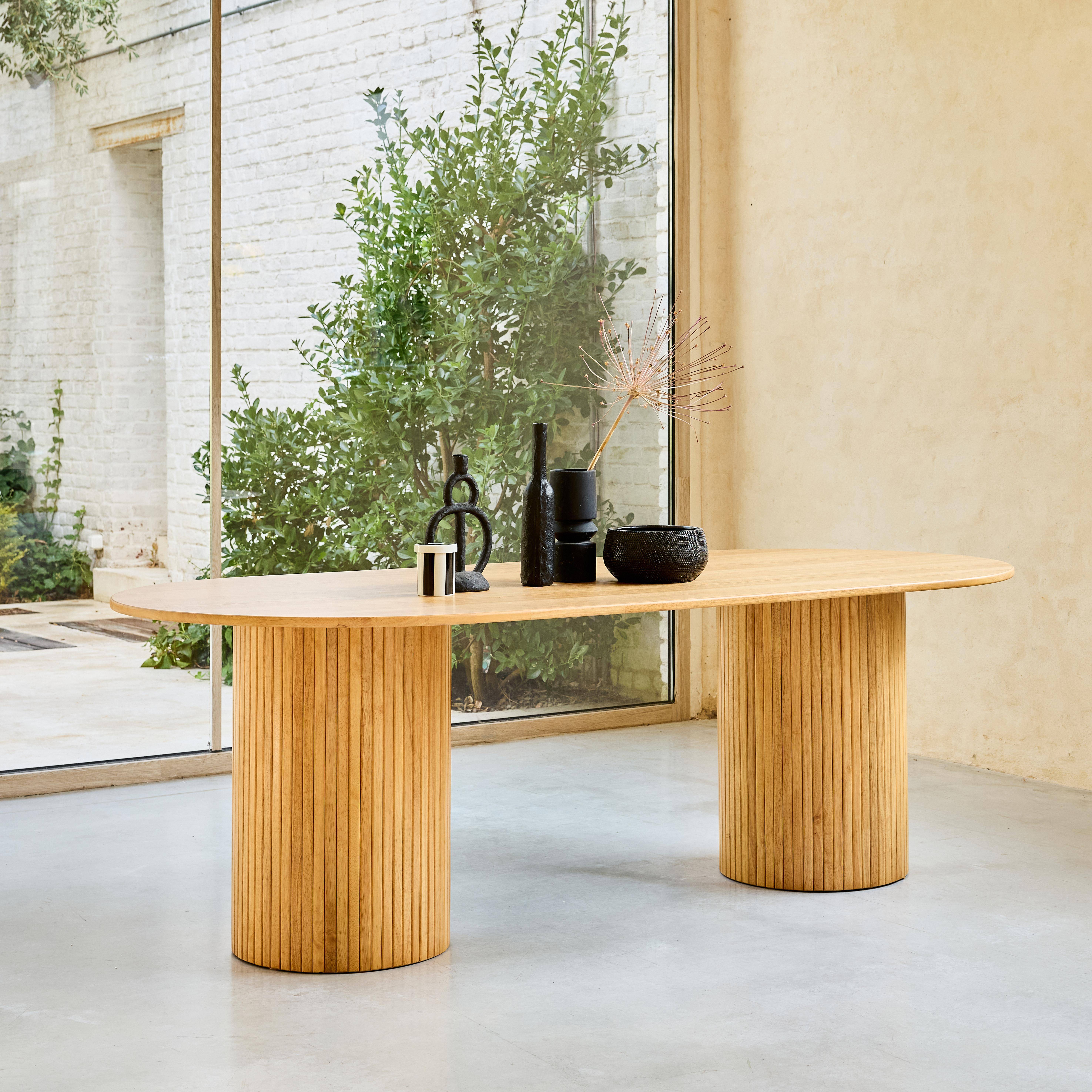 Estelle - Mesa de comedor de madera de hévea y chapado de roble, 8 plazas