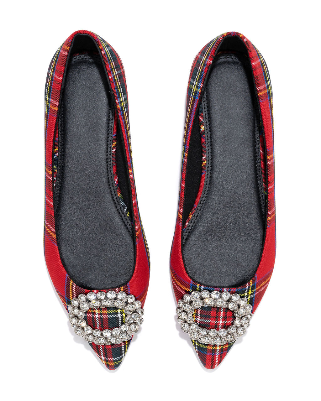 Carol Embellished Plaid Flats - Red - Se7enfashion