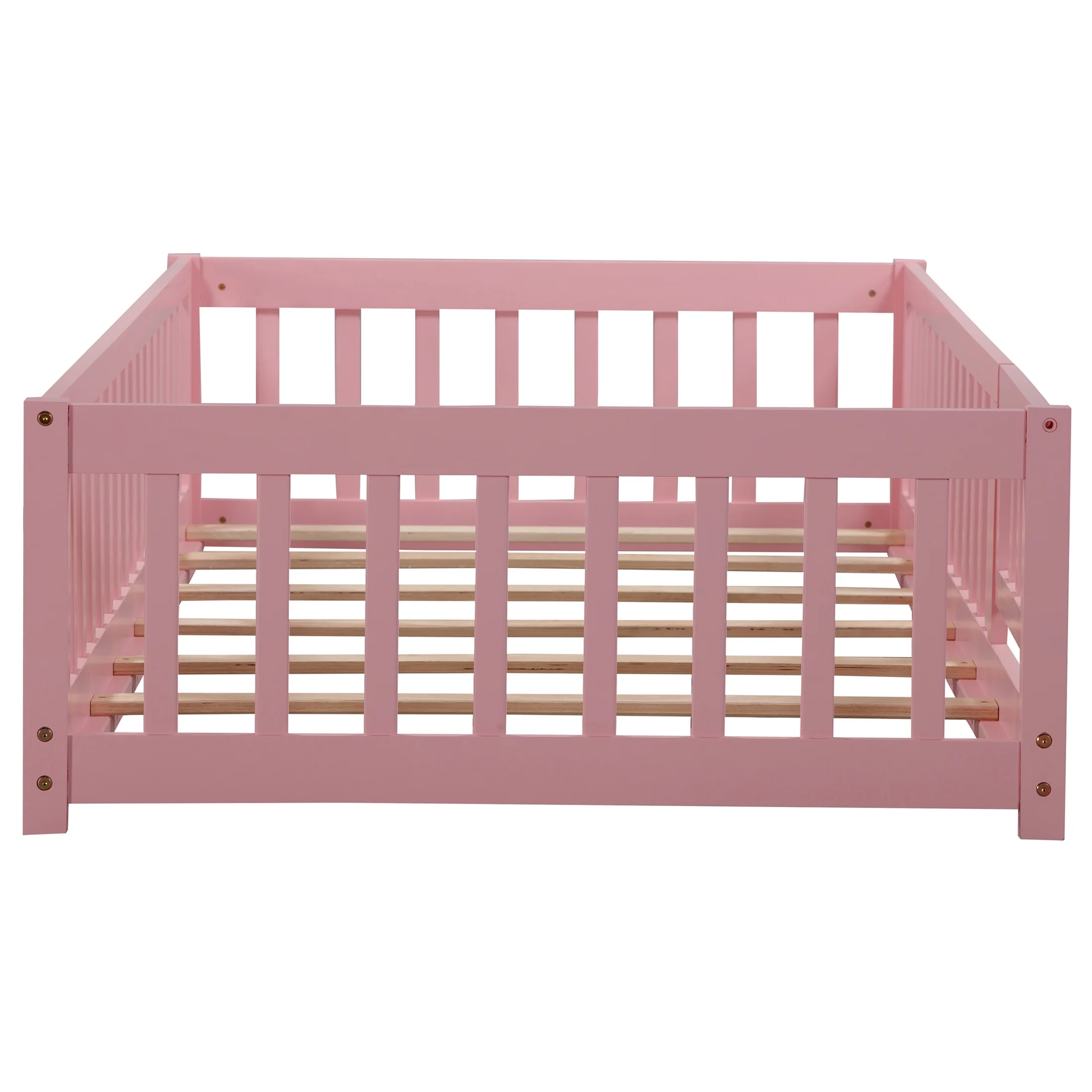 UHOMEPRO Twin Size Floor Bed with Door and Fence, Montessori Floor Bed with Slats and Safety Guardrails, Solid Wood Twin Bed Frame for Bedroom, White - Image 50