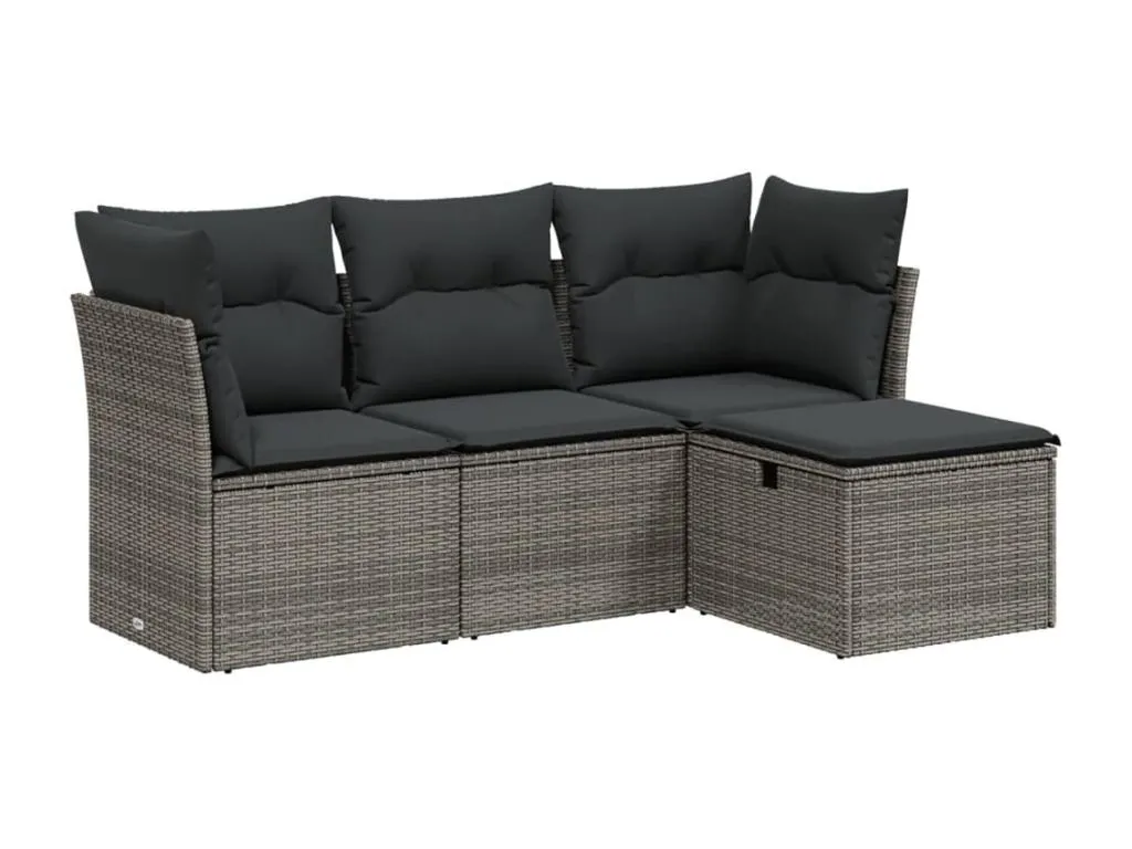Sofás de jardín 4 piezas con cojines ratán sintético gris elegante NB8957015