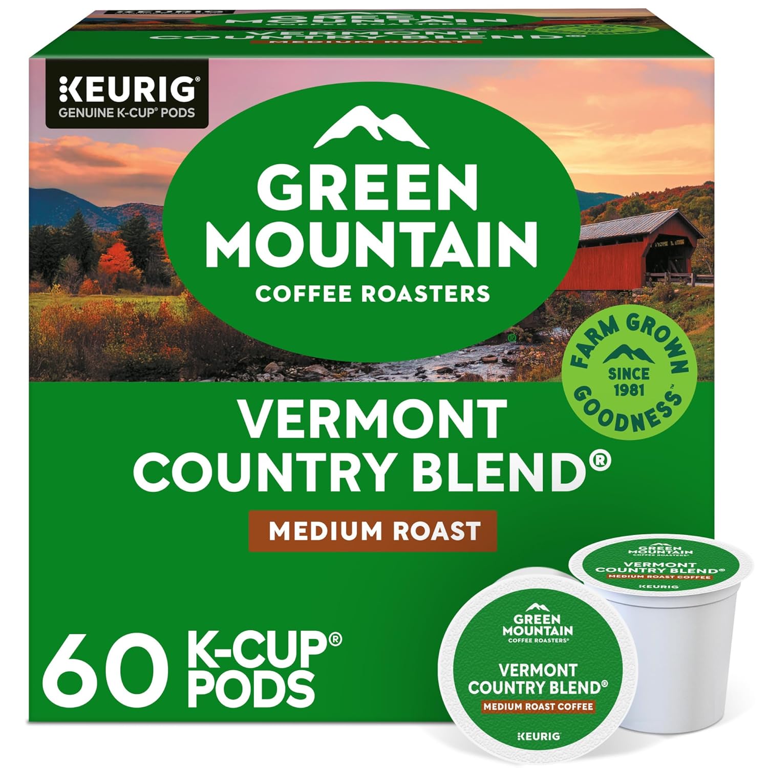 Green Mountain Coffee Roasters Vermont Country Blend Keurig Single-Serve K-Cup Pods. Medium Roast Coffee. 60 Count (6 Packs of 10)