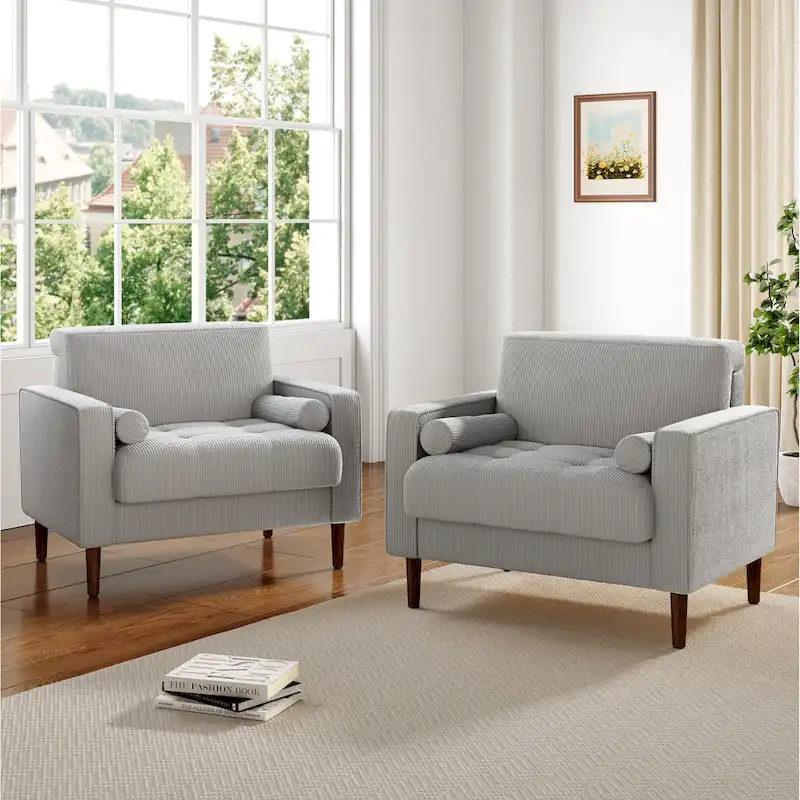 Set of 2 Modern Wide Armchairs in Corduroy - Accent Chairs