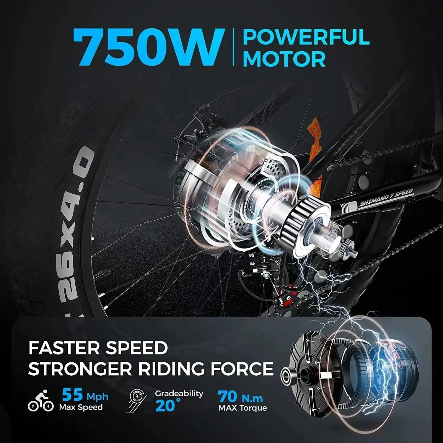 Electric Bike With 48V/15Ah Lithium Battery, 750W Motor And 26-Inch x 4.0-Inch Fat Tires - Image 5 Electric Bike With 48V/15Ah Lithium Battery, 750W Motor And 26-Inch x 4.0-Inch Fat Tires - Image 5