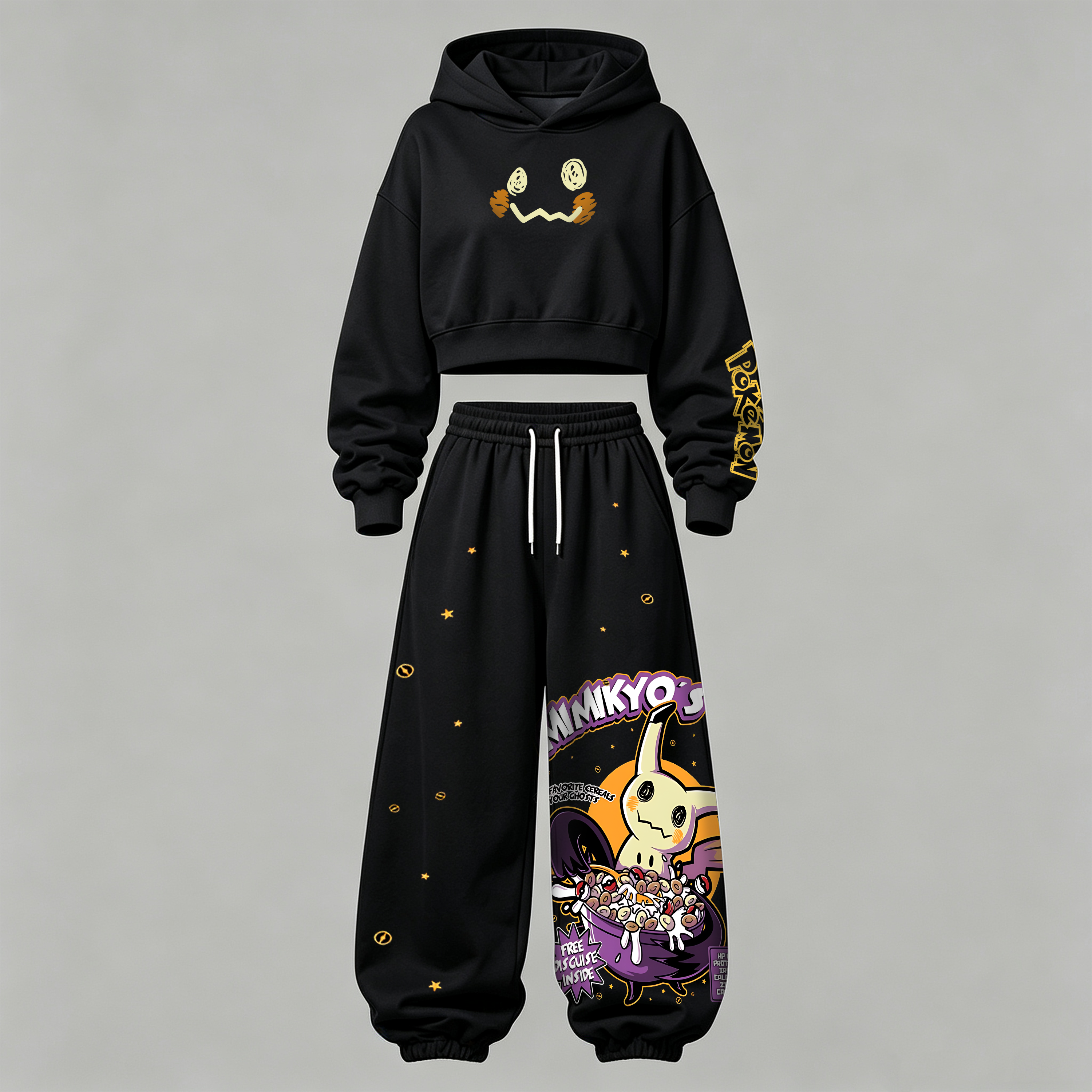 Pokémon Halloween Series Cropped Long Sleeve Hoodie & High Waist Jogger Pants Two Piece TeeThreads Sustain the Scene with Custom Apparel
