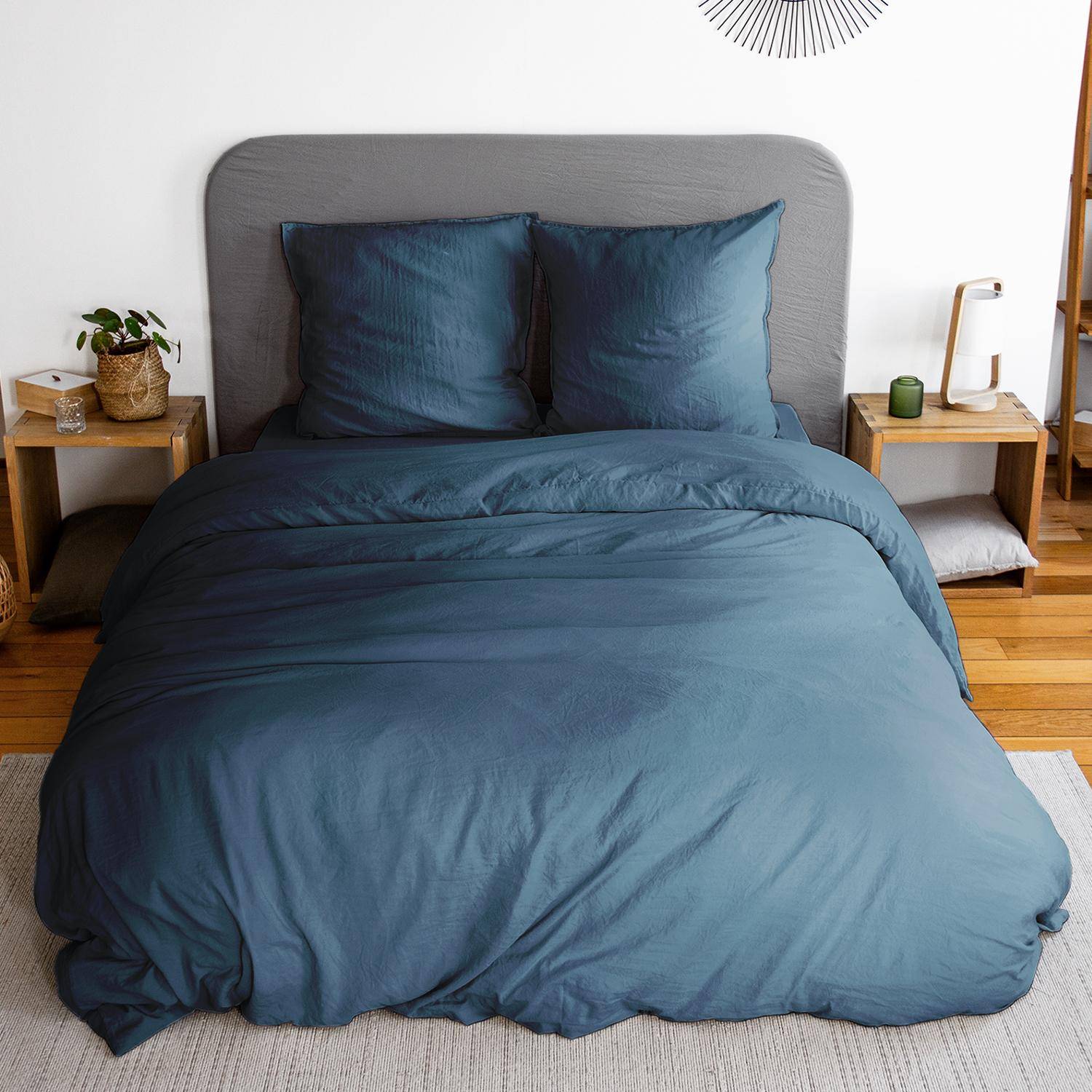 Luna - Ropa de cama de microfibra lavada color azul, 2 plazas