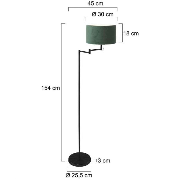 Mexlite Vloerlamp Bella Zwart Lampenkap Ø 30cm Groen E27 Fitting