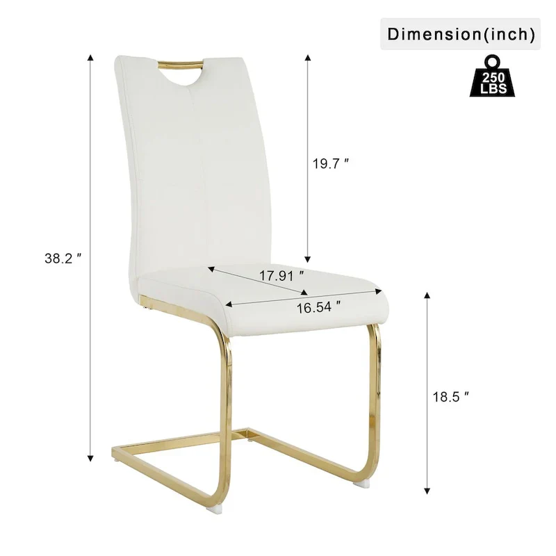 4-Piece Modern Faux Leather Dining Chair Set with Gold Metal Legs and Padded Seats
