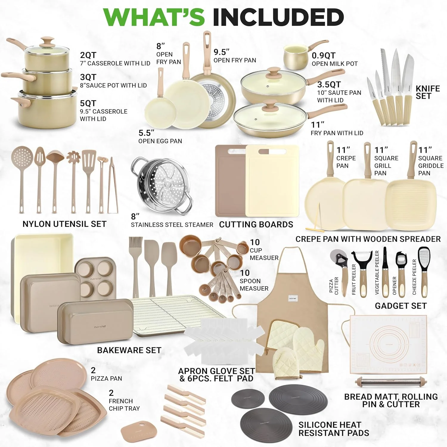 54-Piece Kitchen Cookware Set -C Complete Non-Stick Ceramic Pots and Pans Set with Utensils, Bakeware, and Knife Set, Gas, Electric & Induction Compatible, Blush Pink Kitchen Essentials - Image 22