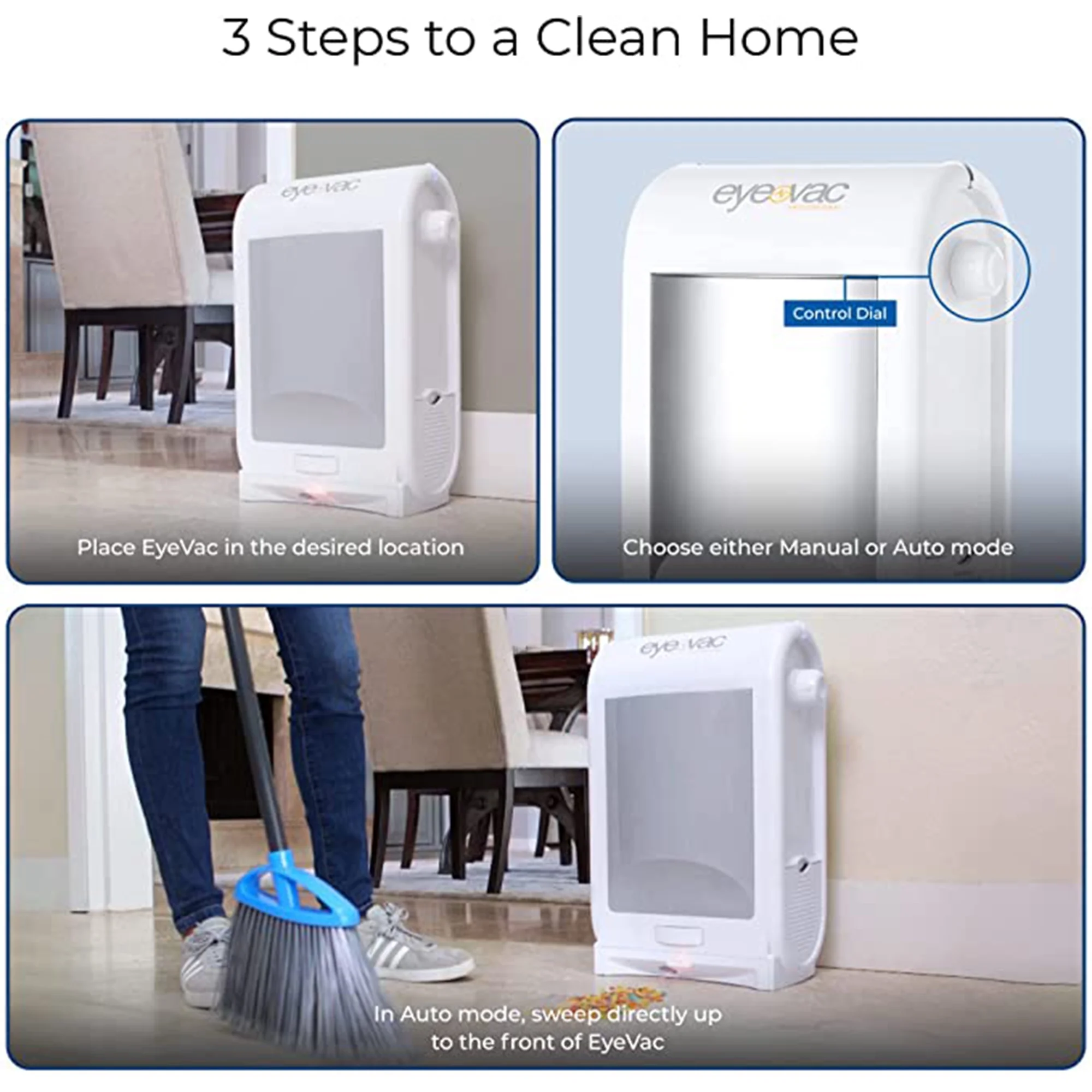 EyeVac Touchless Electric Stationary Pet Vacuum Hard Floor Cleaner, White - Image 2