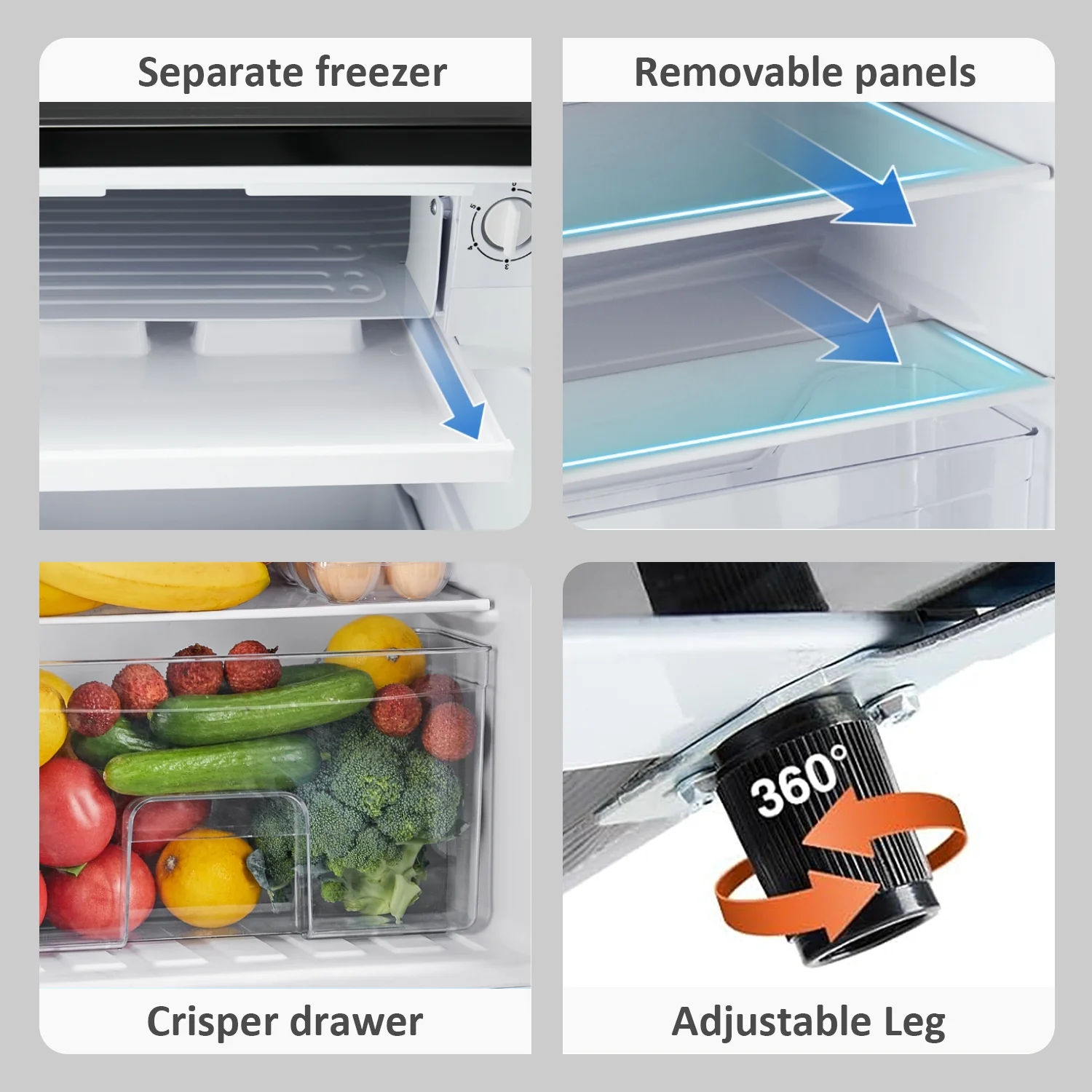Beddle Mini Fridge with Freezer 3.2 Cu.ft Small Refrigerator for Dorm Bedroom, Compact Refrigerators Single Door Adjustable Thermostat Low Noise,Silver - Image 4