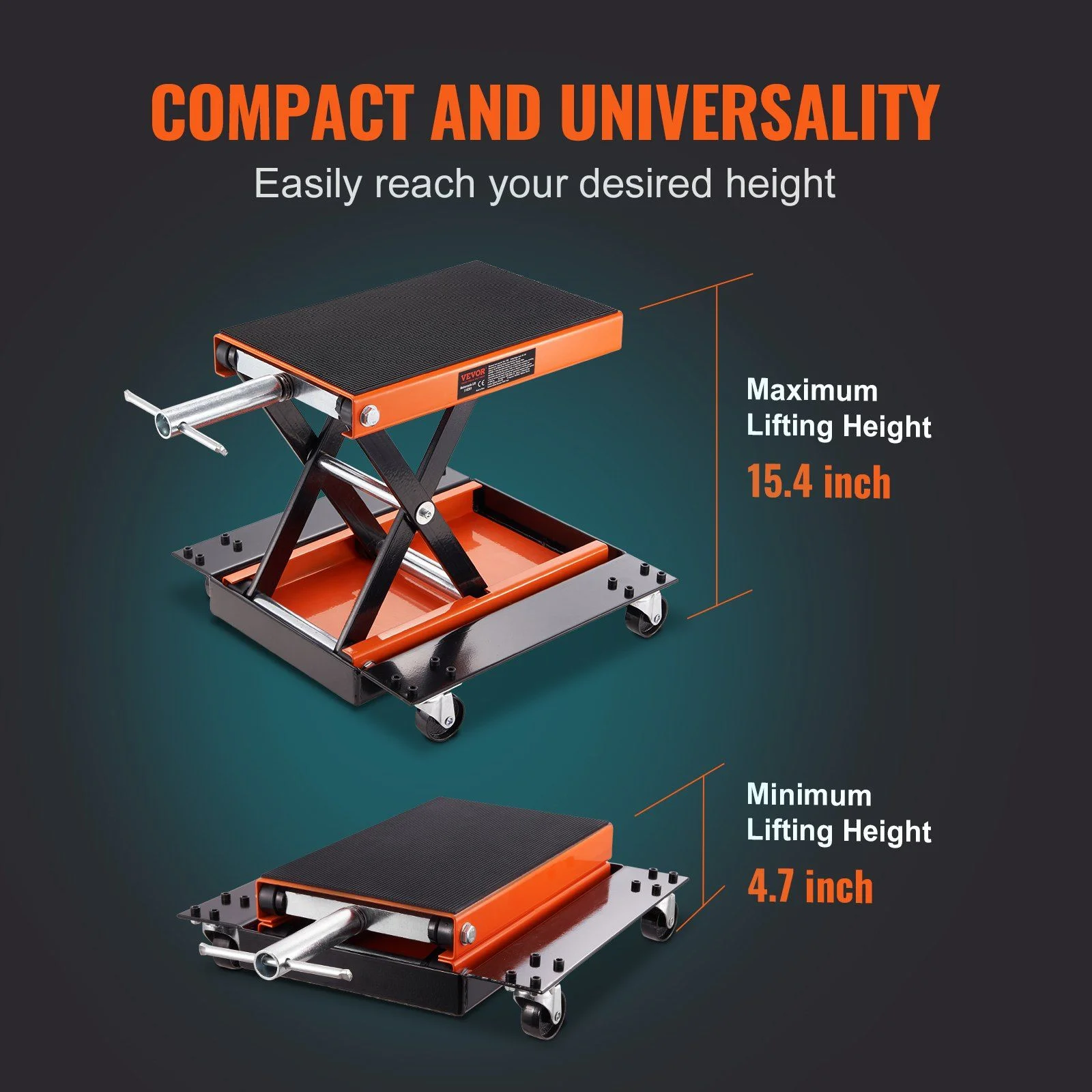 HCY Motorcycle Lift, 1100 LBS Motorcycle Lift ATV Scissor Lift Jack with Dolly & Hand Crank, Center Hoist Crank Stand with Wide Deck & Tool Tray for Street Bikes, Cruiser Bikes, Touring Motorcycles - Image 6