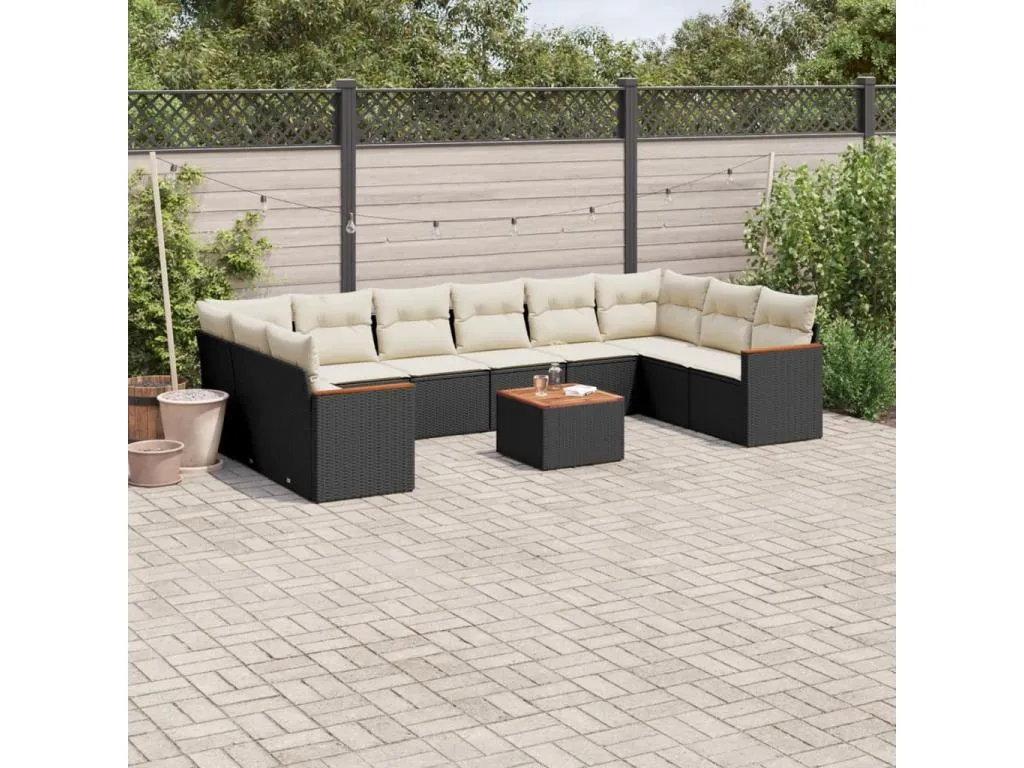 Set de sofás de jardín 11 piezas y cojines ratán sintético negro tjym20713