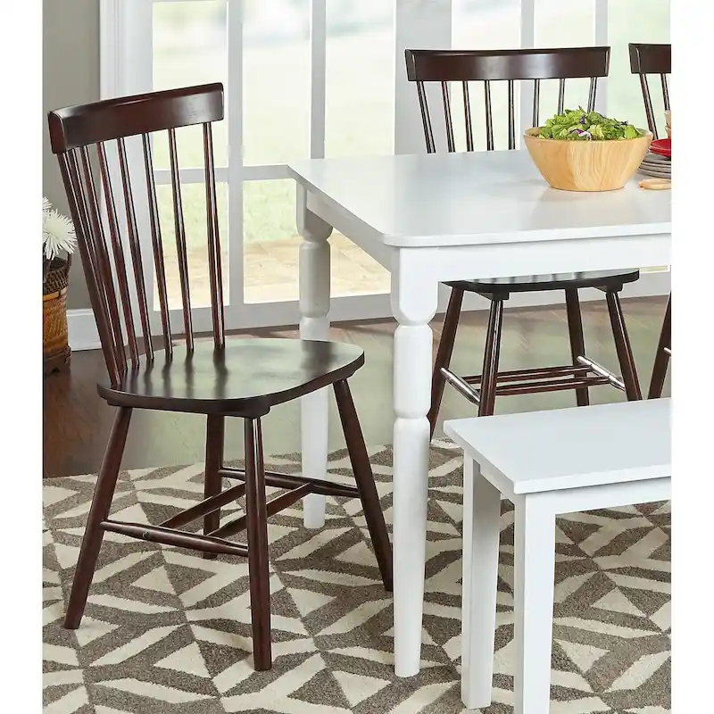 Set of 2 Spindle Back Dining Chairs Solid Rubberwood Farmhouse Style