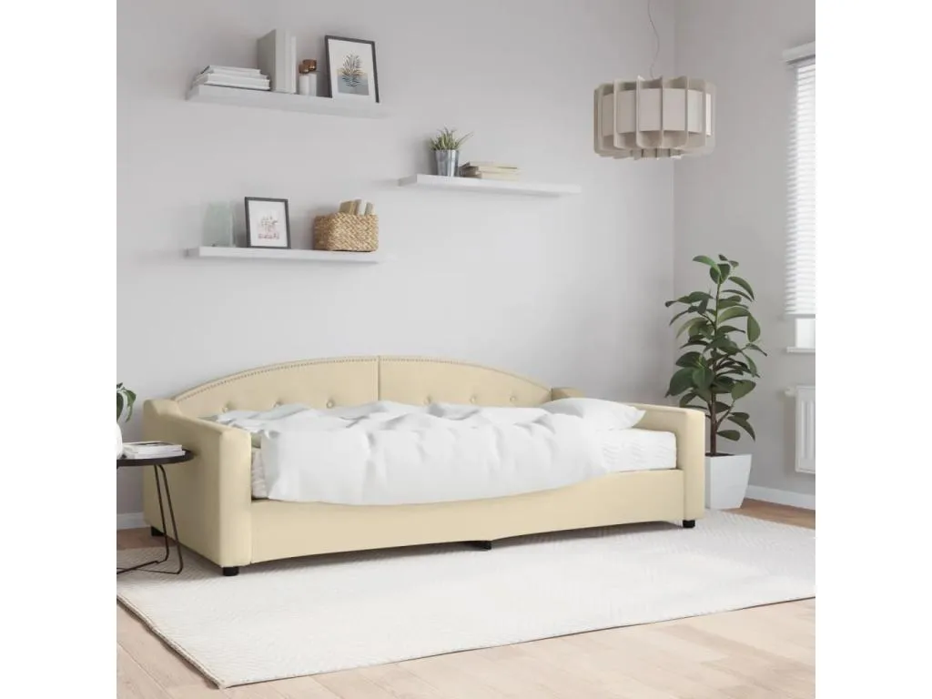 Sofá cama con colchón tela crema 100x200 cm