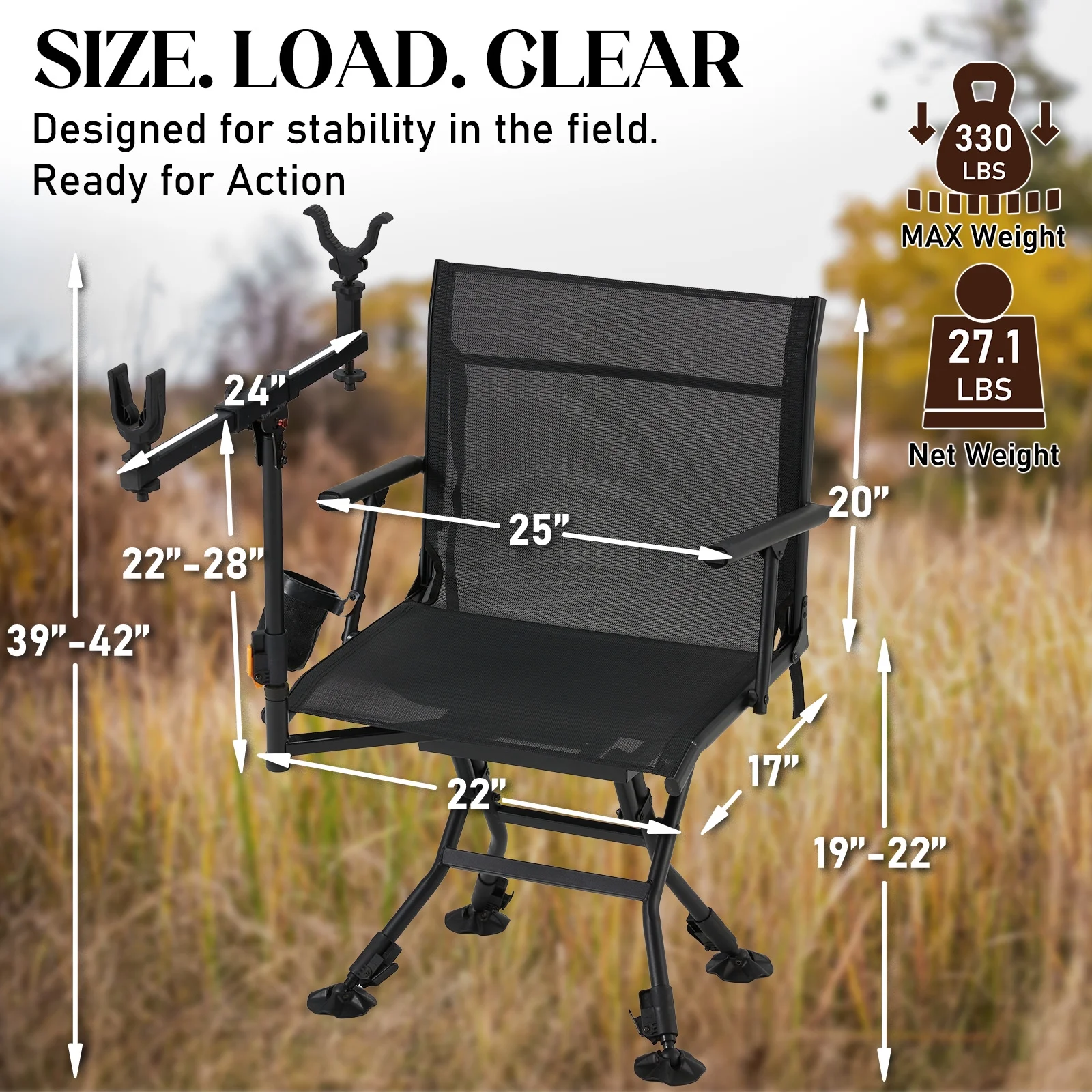 Danrelax 360- Silent Camo Hunting Blind Chair, Armrests, Side Pouch, Telescopic Legs - Image 41