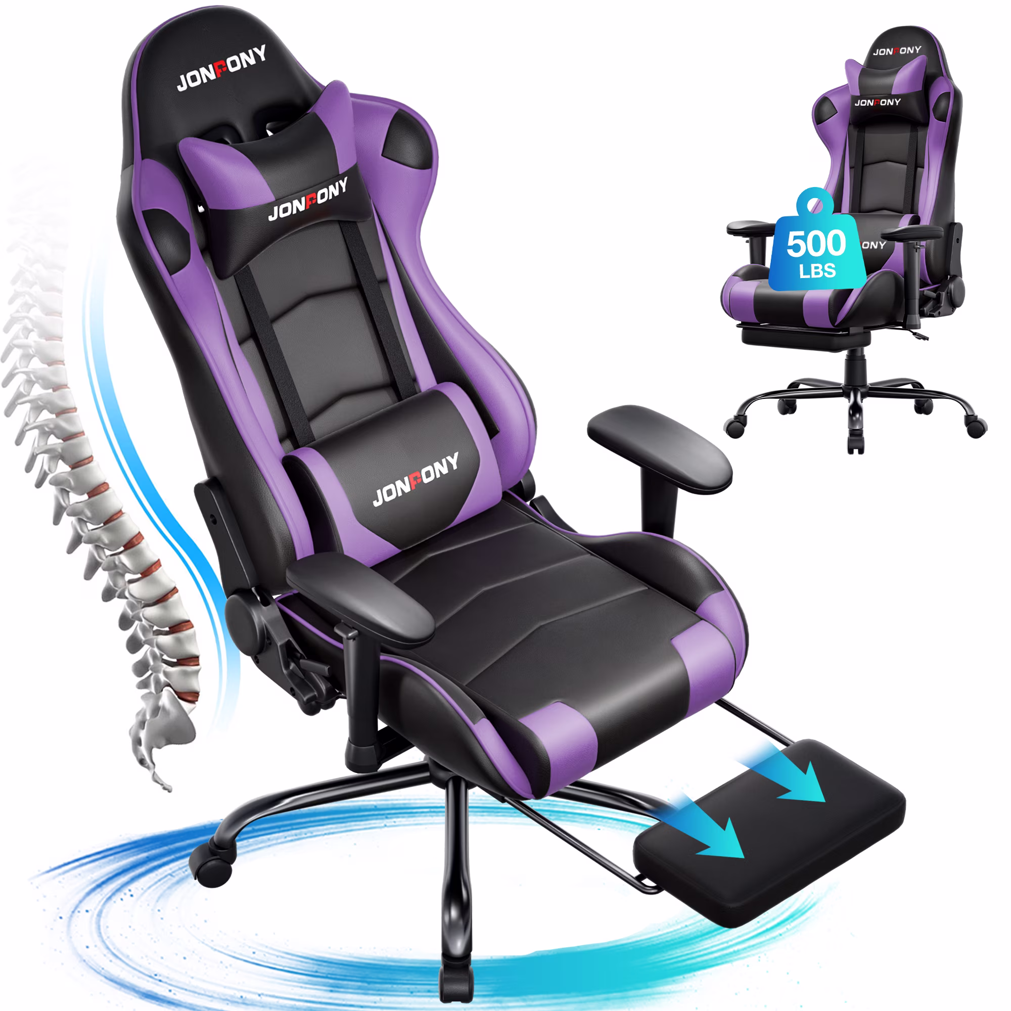 JONPONY Big and Tall 500LBS Gaming Chair, Ergonomic Design, Gamer Chair PU Leather with Footrest and Lumbar Support, High Back Office Chair Support 8 Hours Long Sitting,Red Computer Chair,Red - Image 9