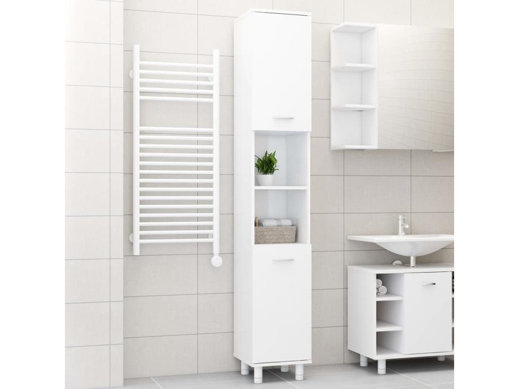 Armario de baño madera contrachapada blanco brillo 30x30x179 cm