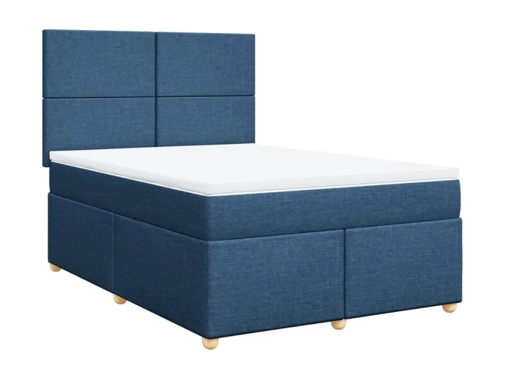 Cama box spring con colchón tela azul 140x200 cm xsu3520358