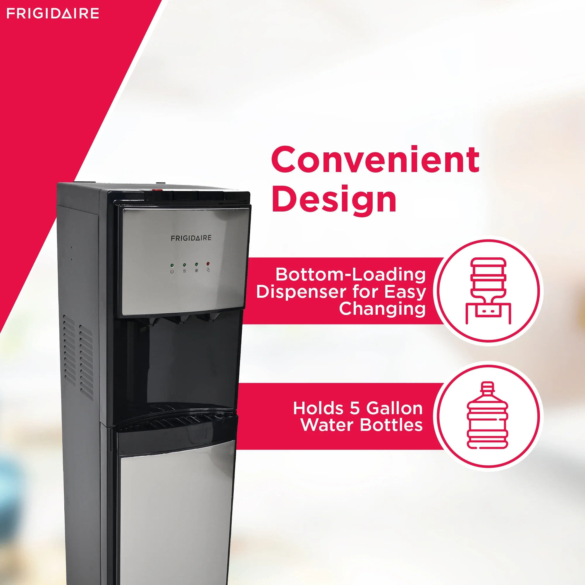 Frigidaire, 5 Gallon Bottom Loading Hot and Cold Water Dispenser EFWC505, Stainless Steel