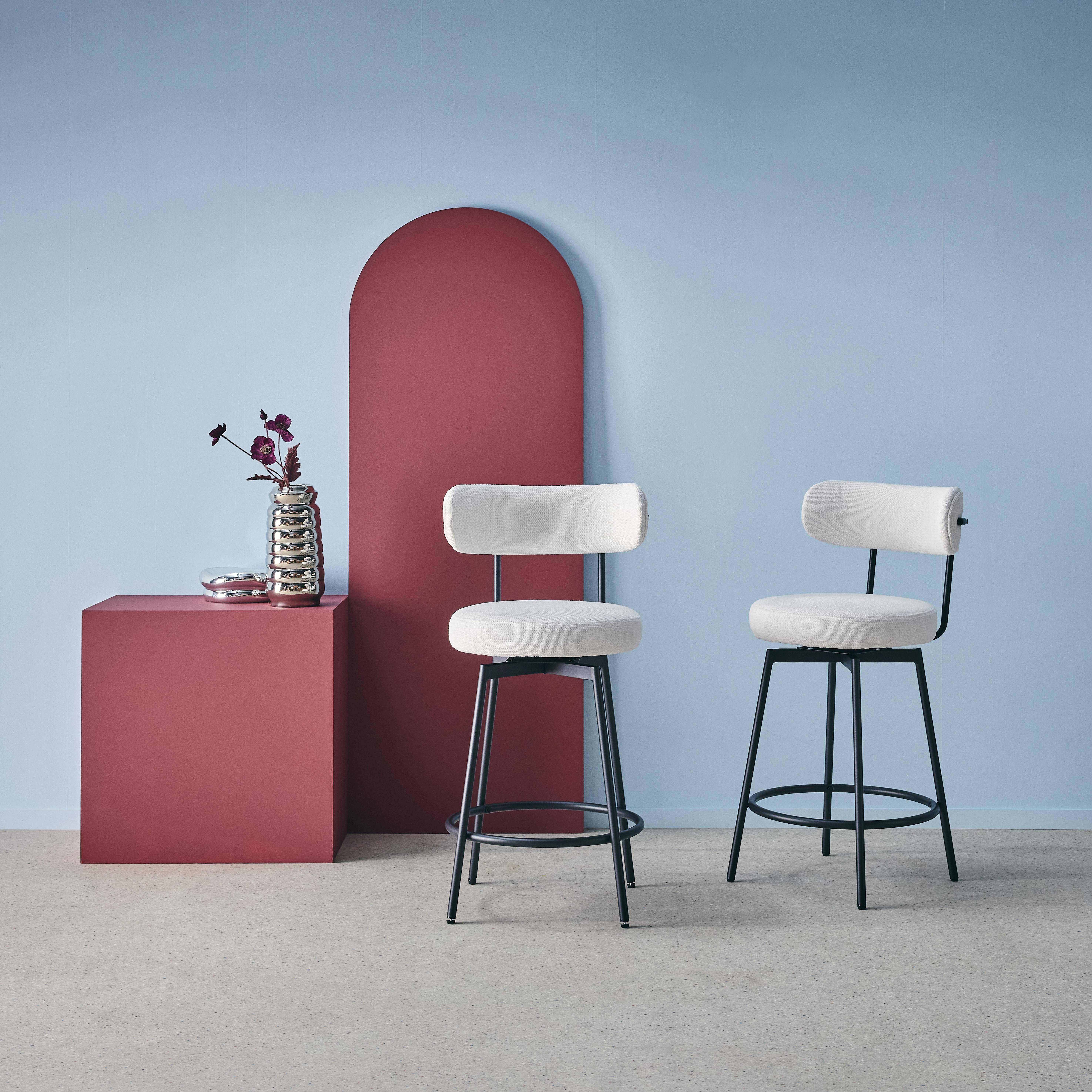 Iris - Taburete de bar asiento giratorio metal y tela simple, set de 2