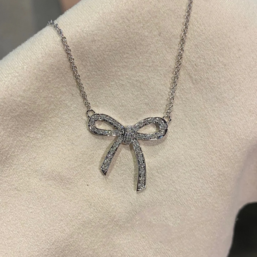 Tiffany Large Full Diamond Bow Pendant Necklace - Original Replica Club