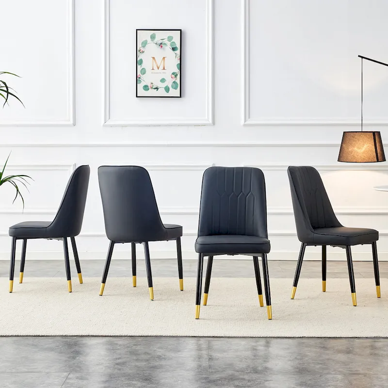 Contemporary Set of 4 Faux Leather Dining Chairs with Cushioned Backrests and Metal Legs – Ideal for Dining Rooms, Living Rooms, and Bedrooms