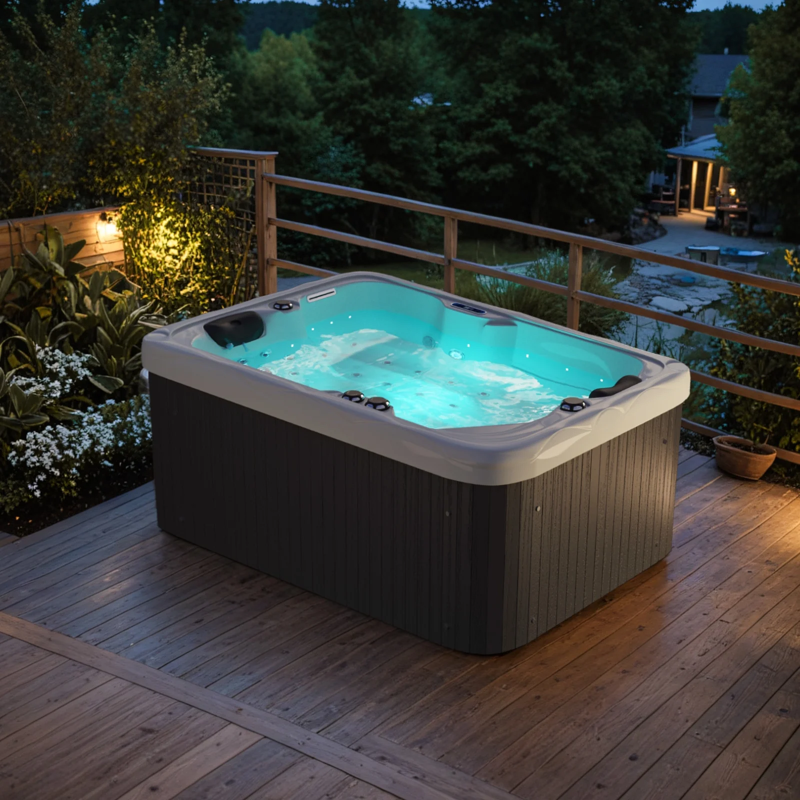 Patiowell 2 Person Home Spa Hot Tub for Outdoor, with 41pcs Massage Jets, LED lighting, Built-In Water Purification System, 900L, Black - Image 4