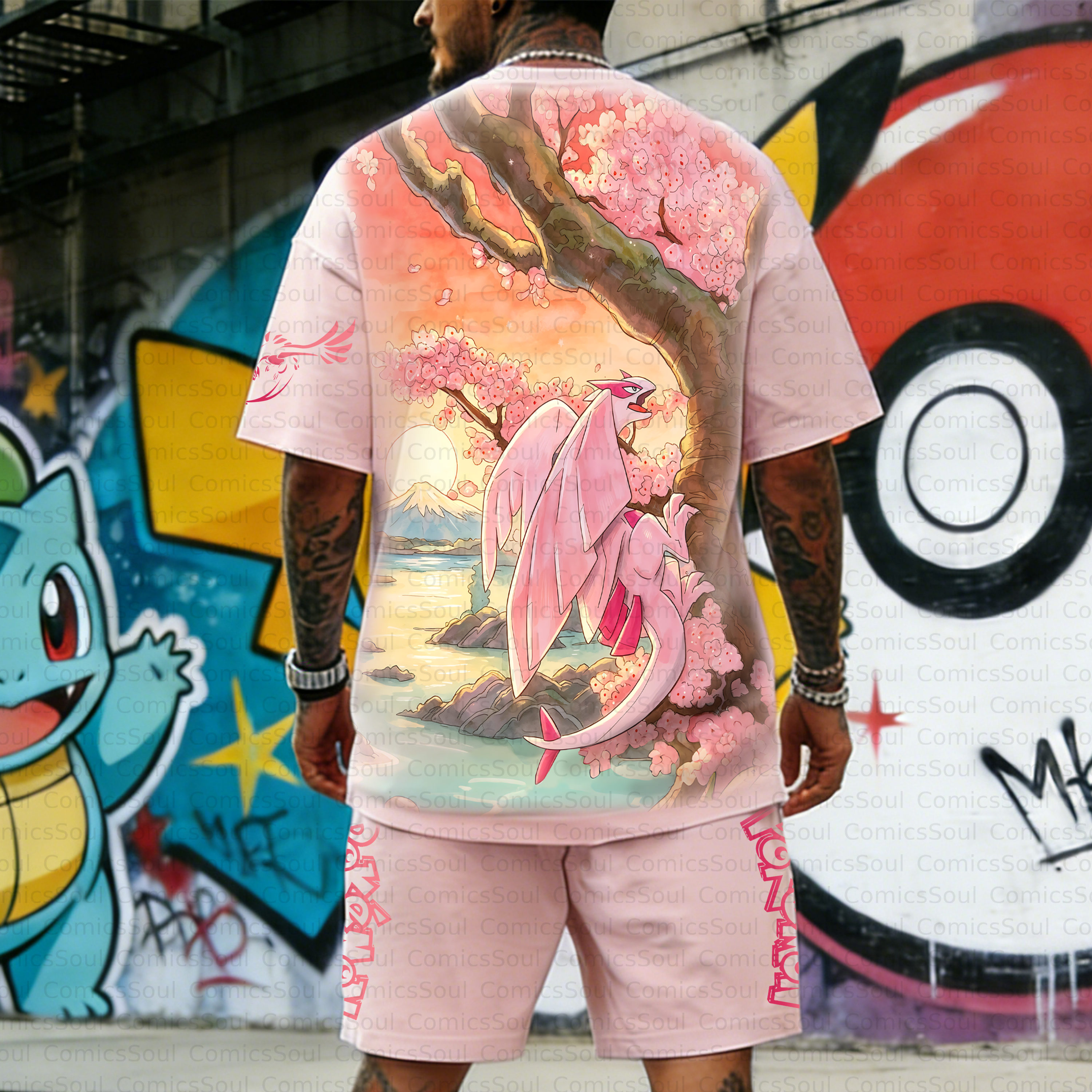 Unisex Anime Inspired Vintage T-shirt& Shorts 2 Pieces Set