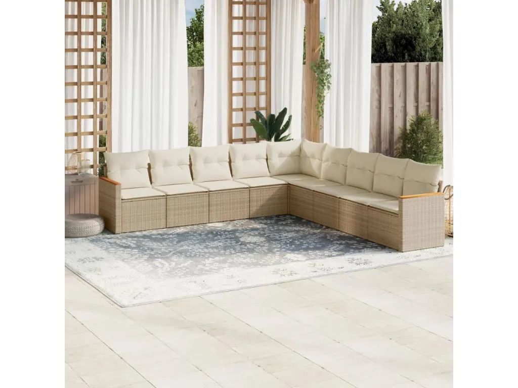 Set de sofás de jardín 9 piezas con cojines ratán sintético beige HRVS67222