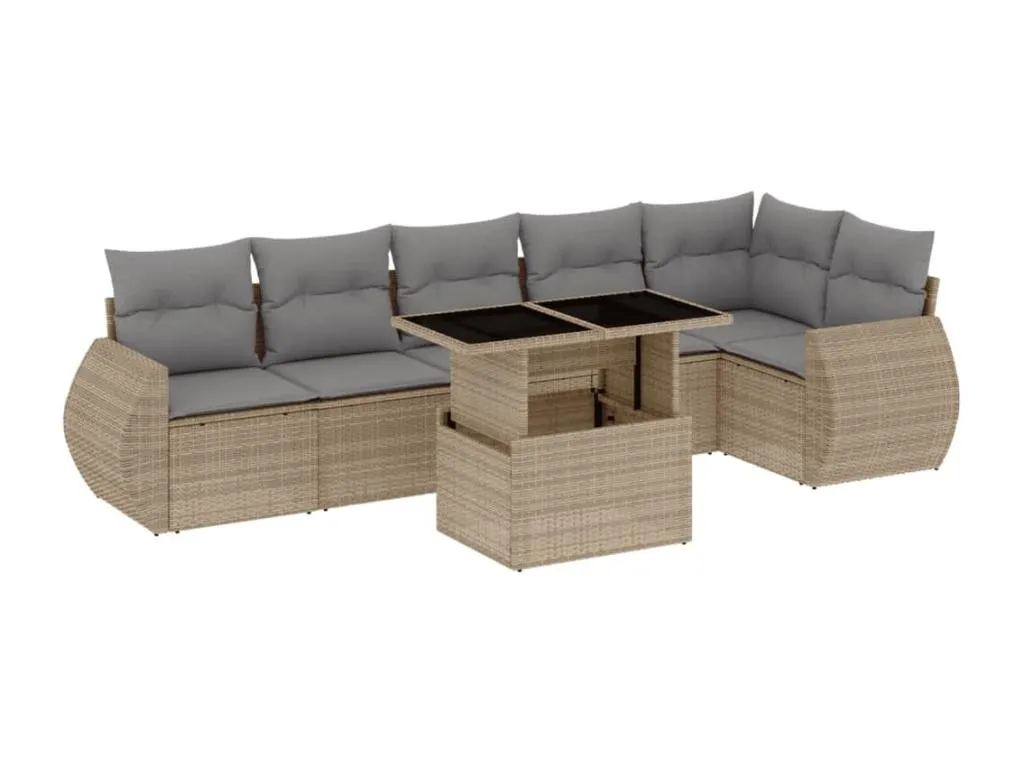 Juego de Sofás para Jardín de 7 Piezas con Cojines en Ratán Sintético Beige  IT2841632