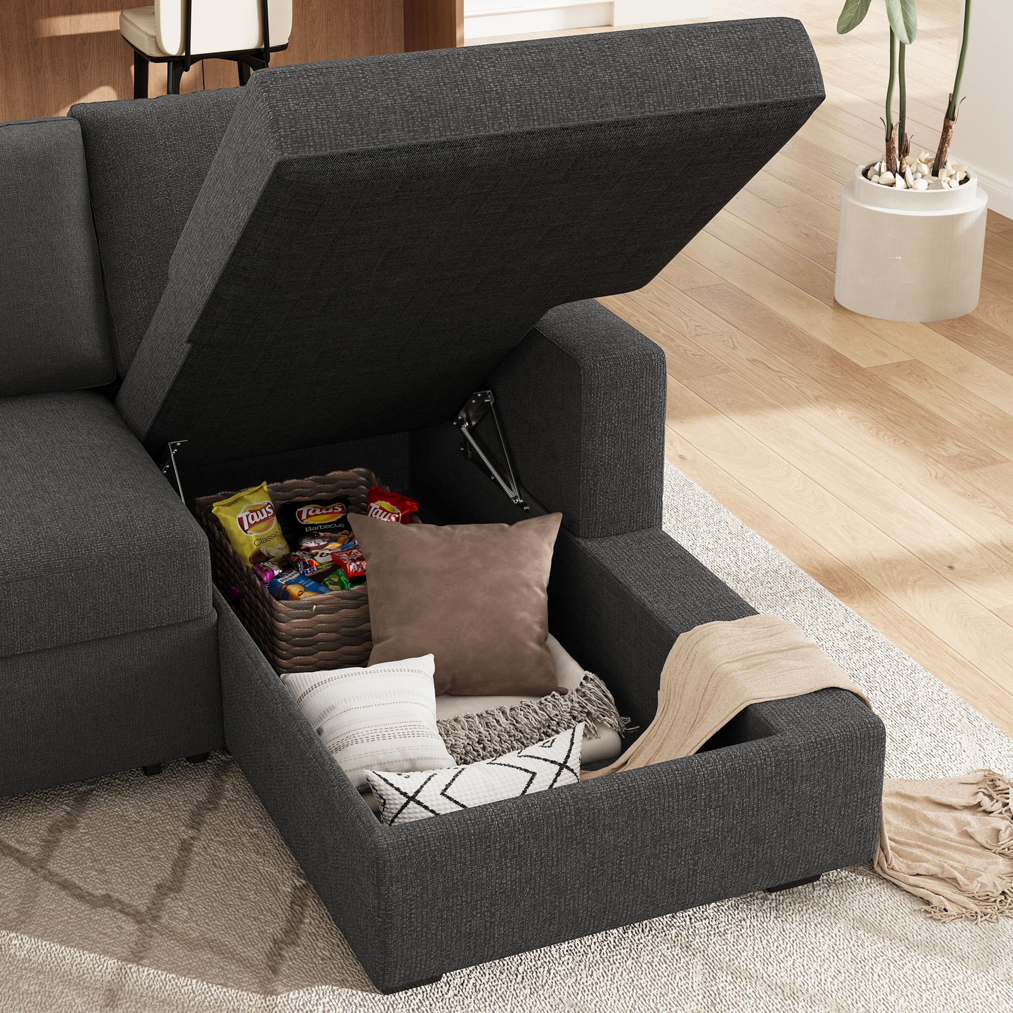 HONBAY Modular Sectional Pull-Out Sofa Bed with Storage Velvet U-Shaped Convertible Sleeper Sofa for Living Room, Blue - Image 47