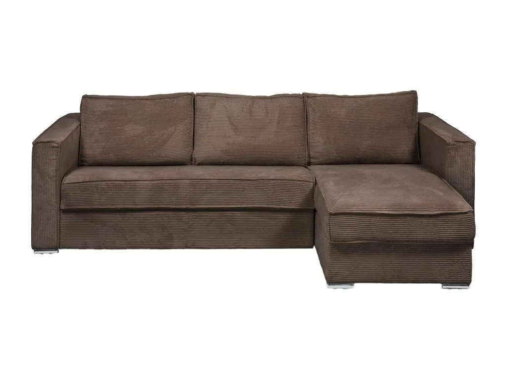 Sofá cama rinconero con apertura italiana y reversible de pana marrón - Cama de 160 cm - Colchón de 18 cm Kavehomedeco ILNV26762