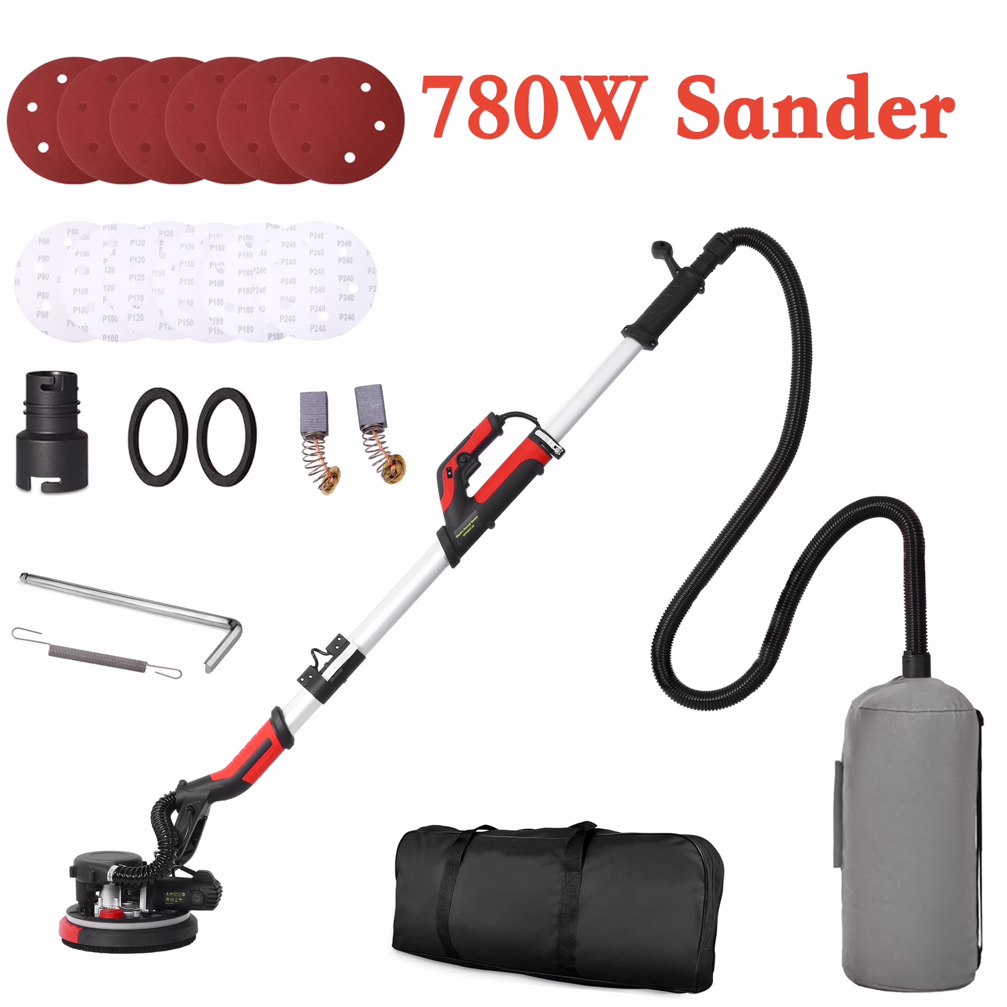 POVANLI 780W Electric Drywall Sander with Vacuum Dust Collection, 6.5A Motor Dustless Floor Sander with Variable Speed 900-1800RPM, LED Light, Extendable & Foldable Handle Yellow+Black - Image 7