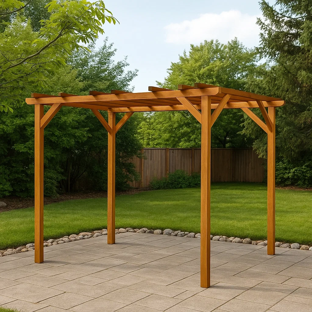 Pérgola rectangular de madera natural,instalación fija,300x250x270 cm,para jardín o terraza. - we0oEiGUyLOH