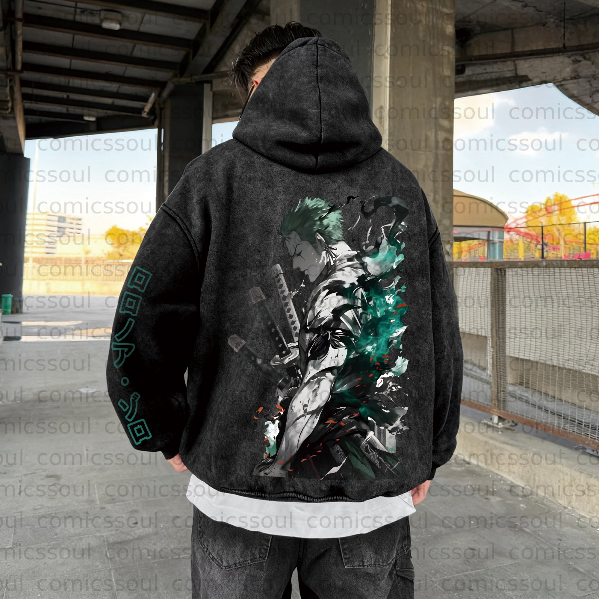Unisex  Anime Graphic Water wash Streetwear Vintage Hoodie