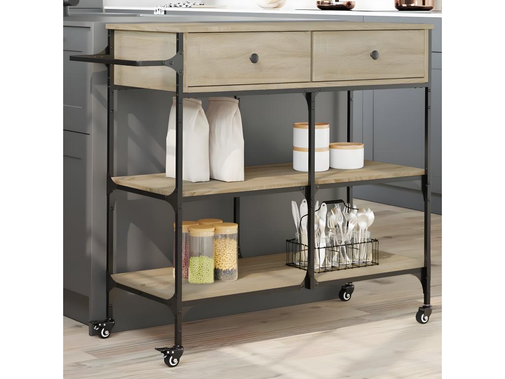 Hogarlujo Carrito de cocina madera ingeniería roble Sonoma 105x42x95 cm Marrón