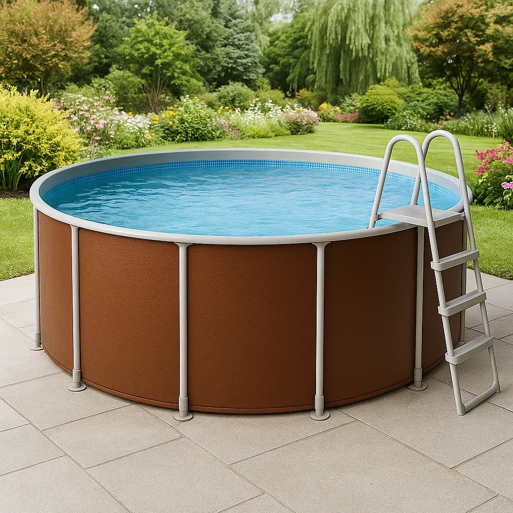 Piscina tubular redonda desmontable 448x105 cm Color marrón con filtro y escalera VmCNMza284cd