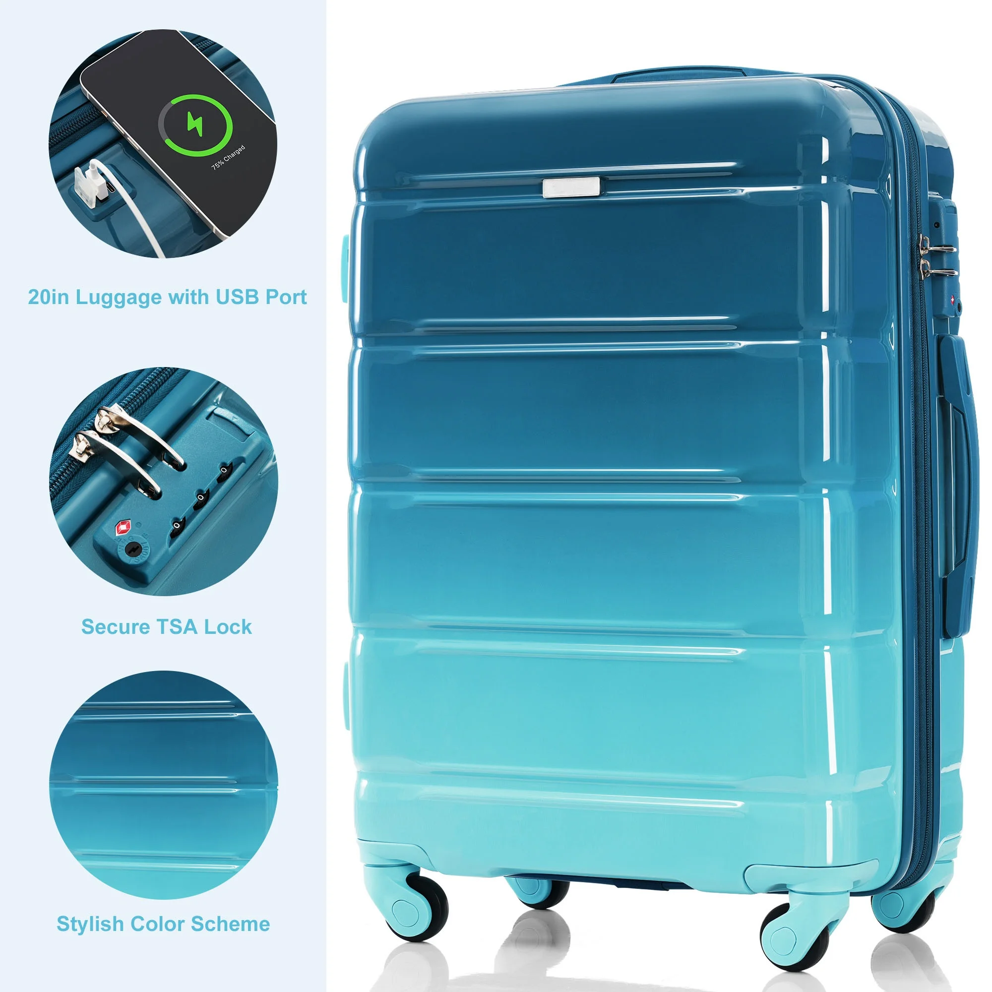 PAPROOS 3-Piece Luggage Set (20''/24''/28''), Hardshell Lightweight Suitcase with USB Port and Side Hooks, Travel Luggage with TSA-Lock, Hardside Rolling Luggage for School, Travel, Pink - Image 20