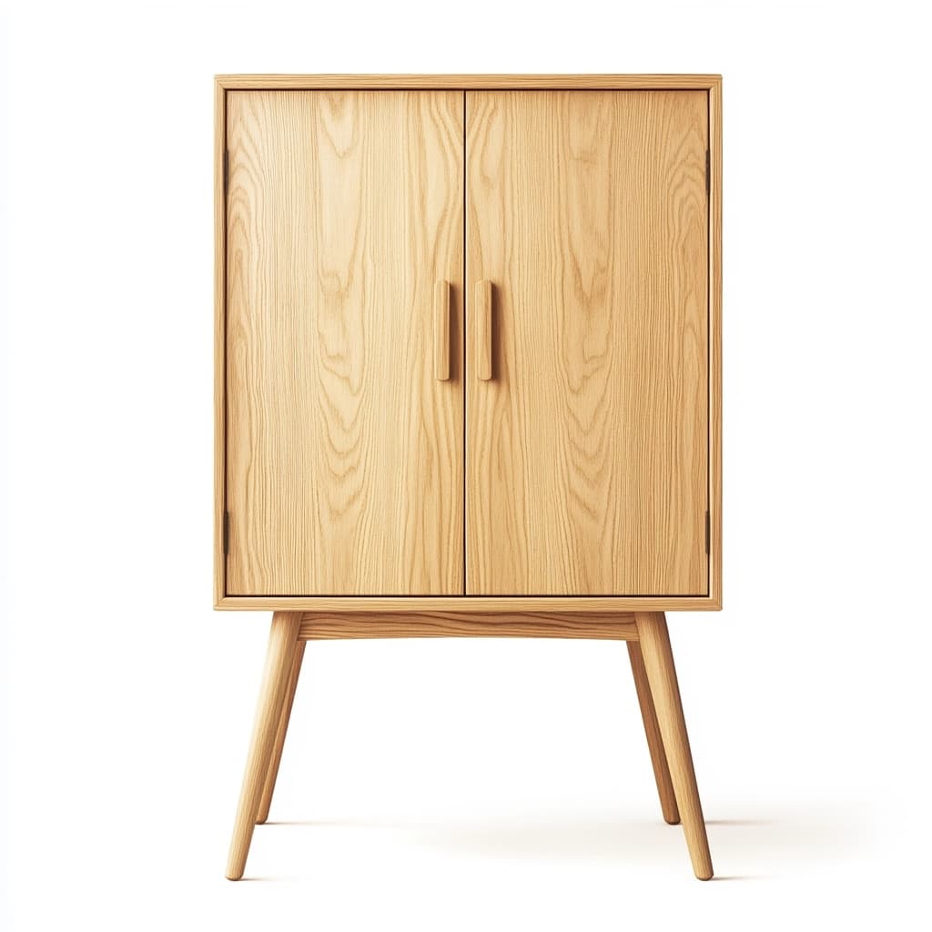 Armario bajo de madera natural para sala con puertas y patas inclinadas estilo escandinavo 80x40x120 cm almacenaje multifuncional